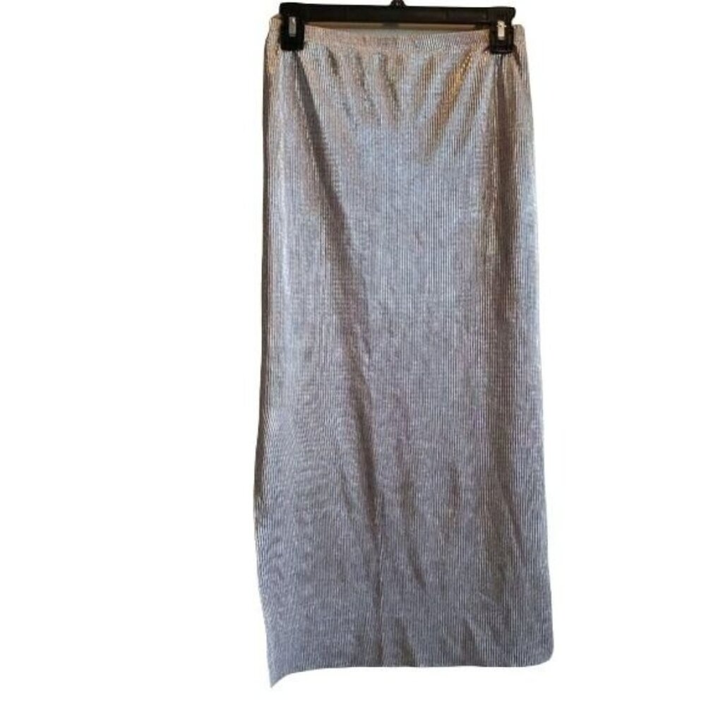 H&M Womens Long Metallic Pleated Skirt with Side Slit Size 8